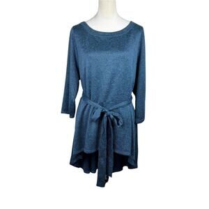 Lane Bryant NWT Teal Knit Long Sleeve Hi Low Belted Business Casual Top Pockets